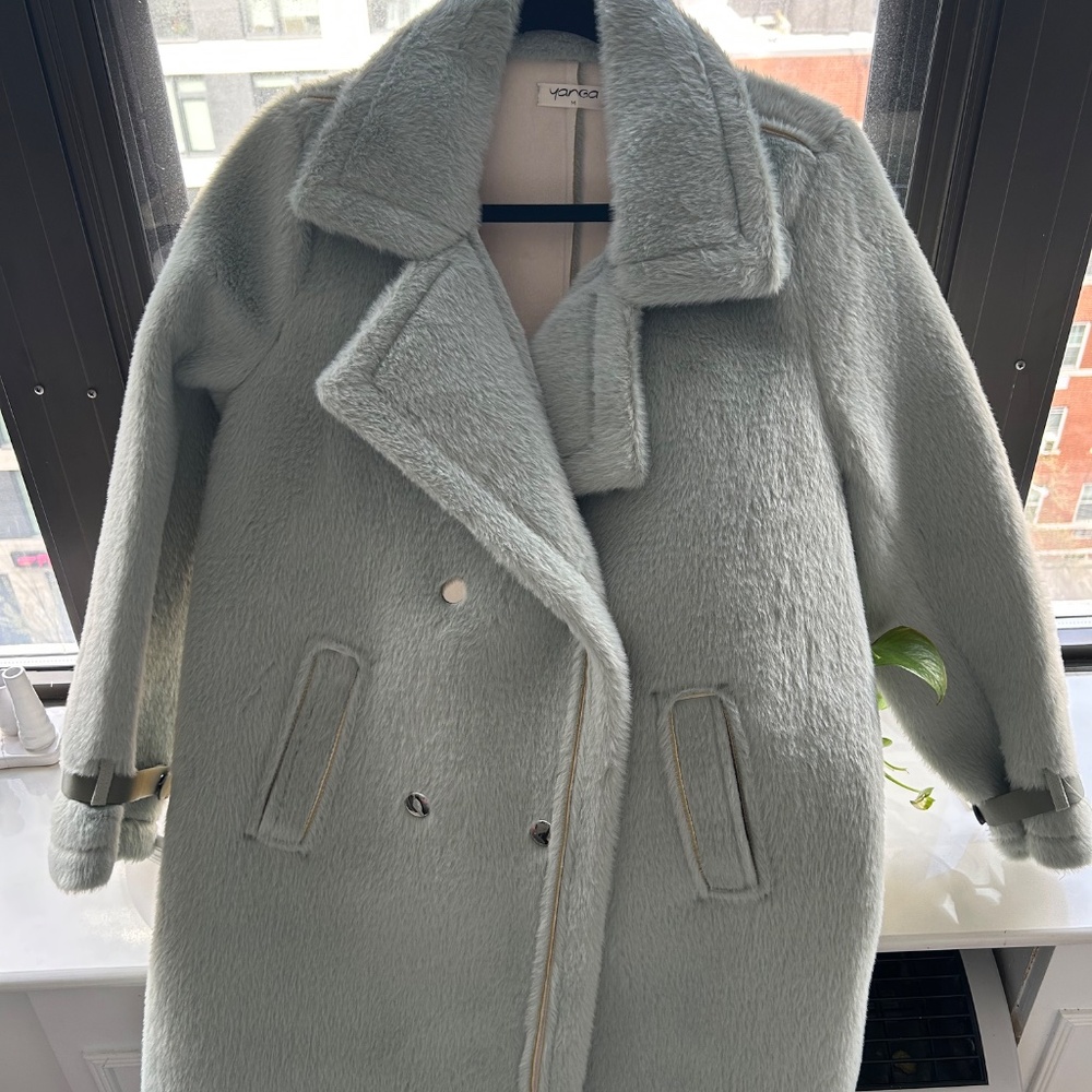 Faux fur light blue/green coat